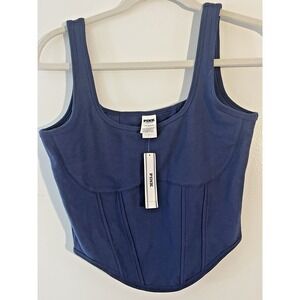 Victoria's Secret PINK The Cinched Piqué Corset Top IN Midnight Navy-SIZE L ,NWT